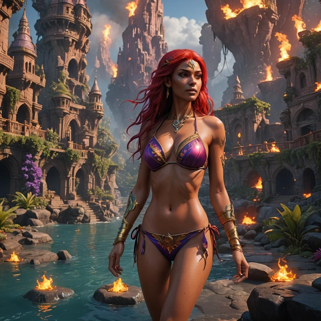 Starfire in Bikini: Detailed Fantasy Art