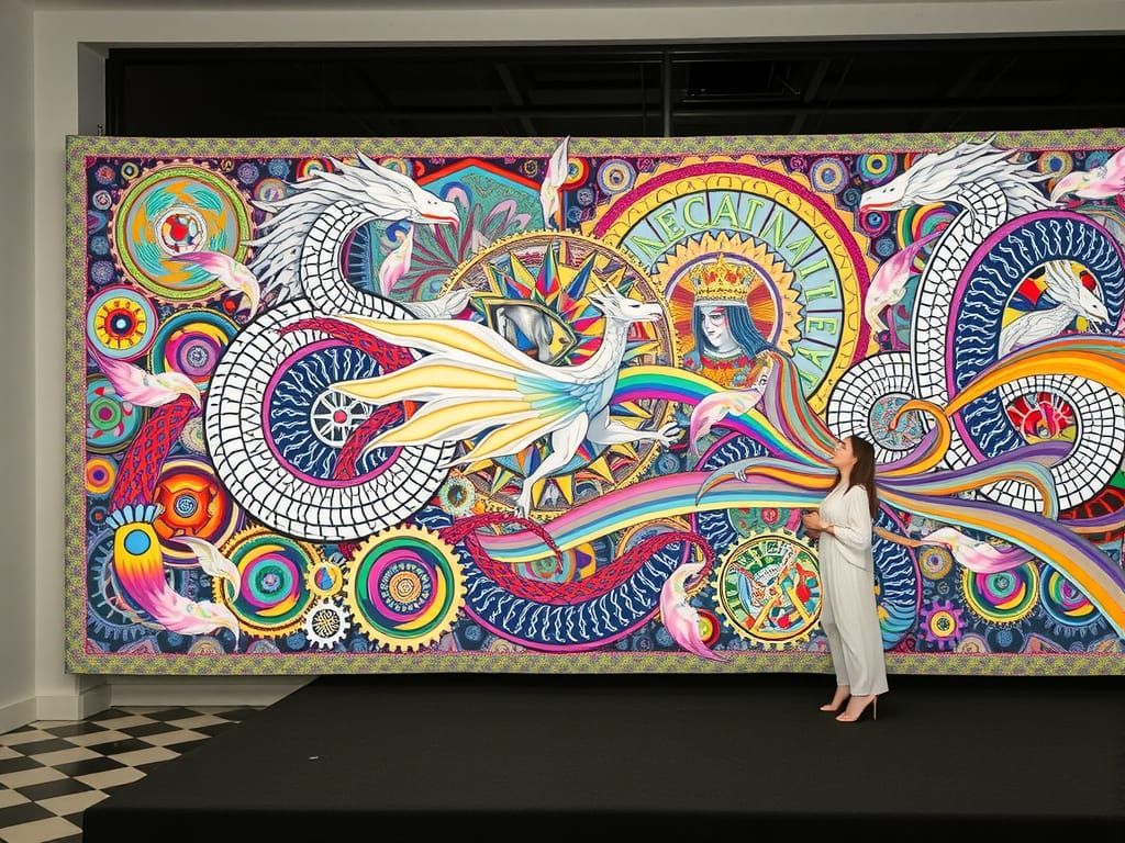 Mystical Figure with Dragons and Spectrum, Beksiński Style