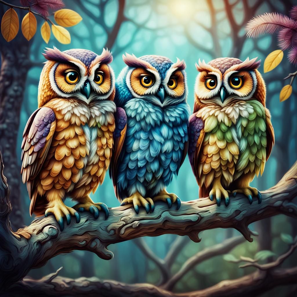 Colorful Owls: See No Evil, Hear No Evil