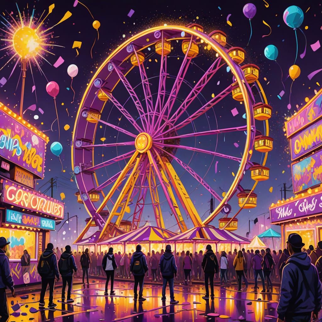 Marshmallow Ferris Wheel in Neon Graffiti Art