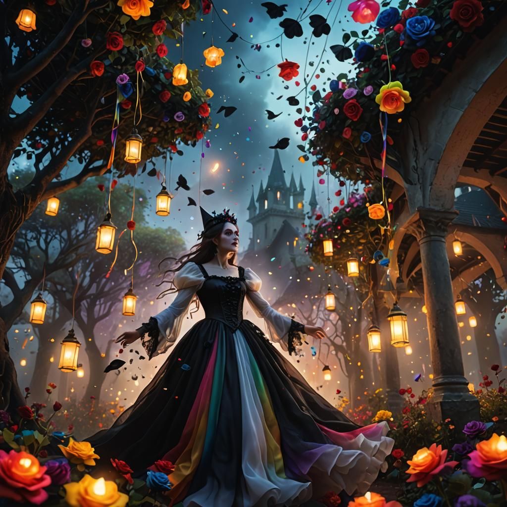 Dark Witch Slides Down Rainbow into Demon Garden