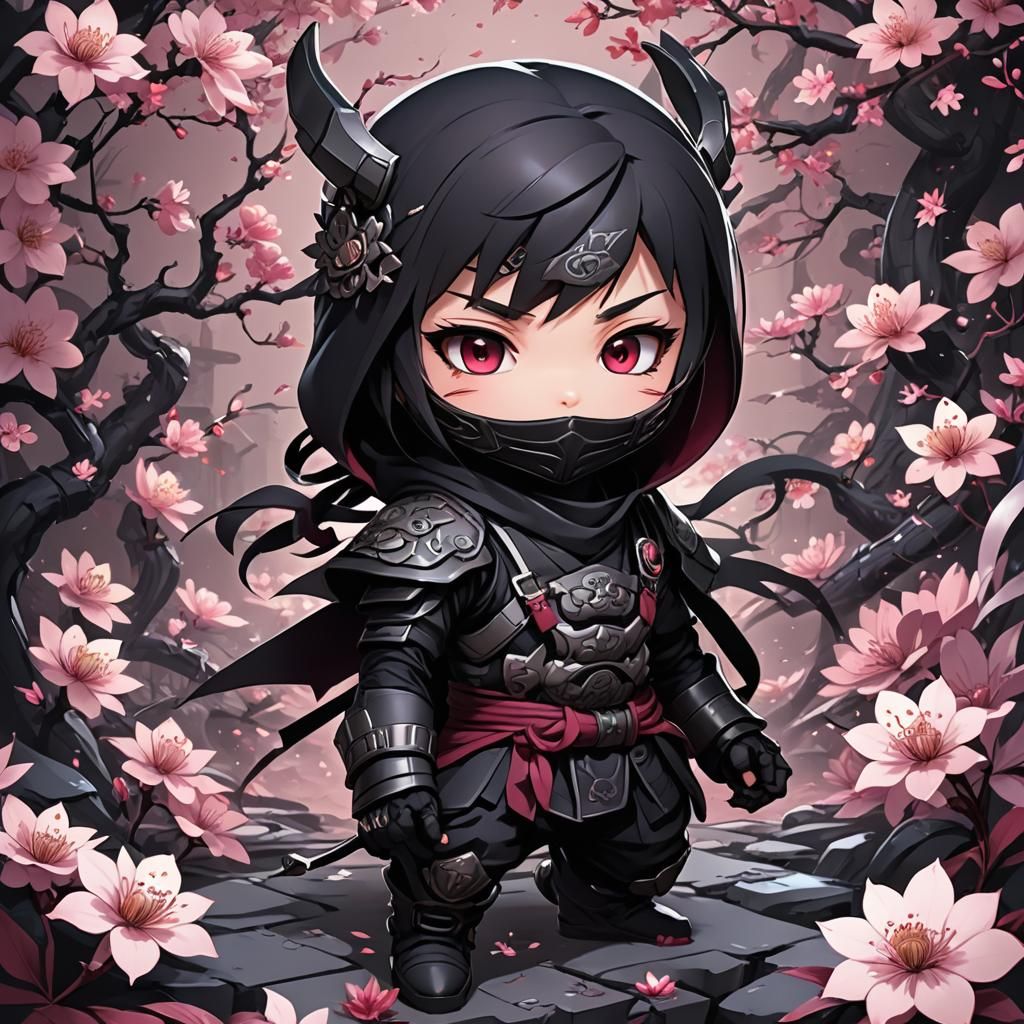 Ninja Chibi in Manga Style With Dragon
