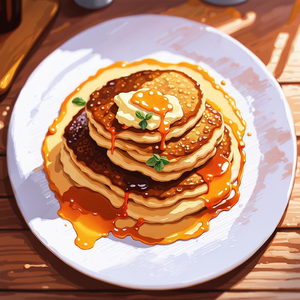 Watercolor Still Life: Pancake with Syrup and Butter