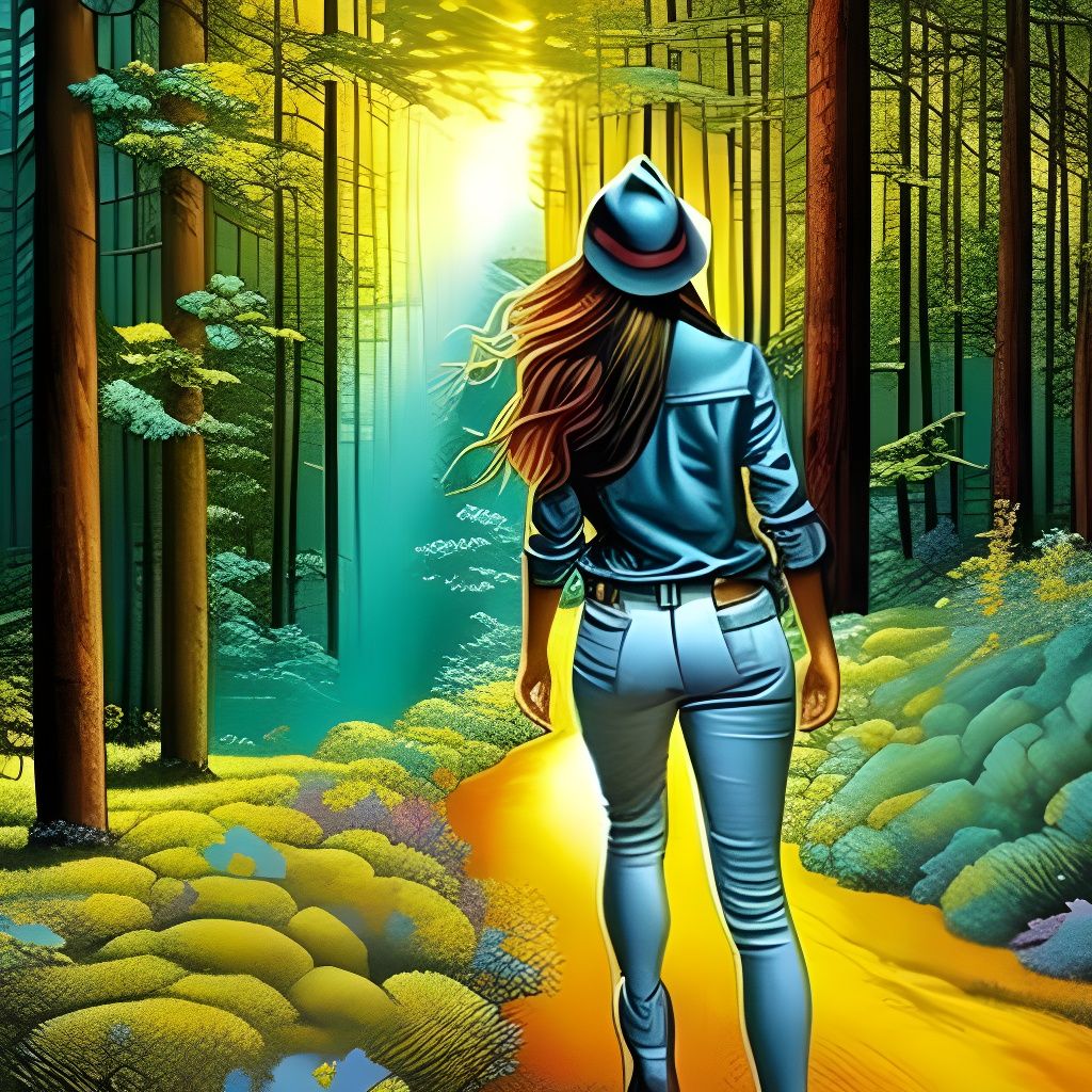 Forest Walk: Detailed Oil Painting in Comic Art Style