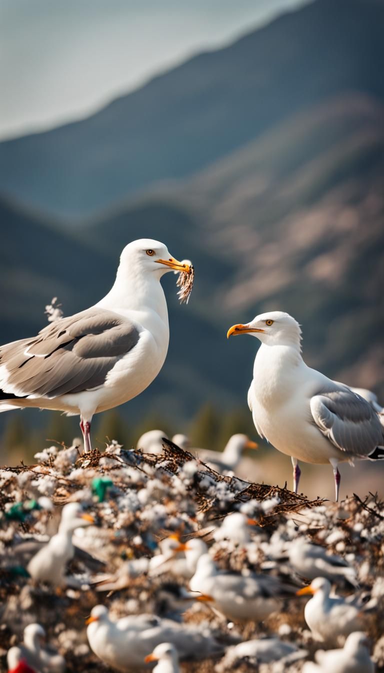Seagulls Battle Over Arm in Landfill, Professional Photograp...