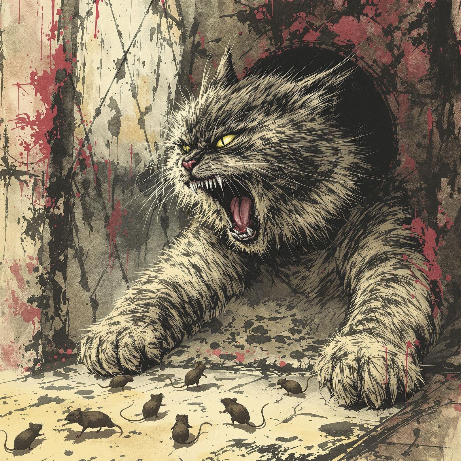 Humorous Giant Pallas Cat in Gustave Doré Style