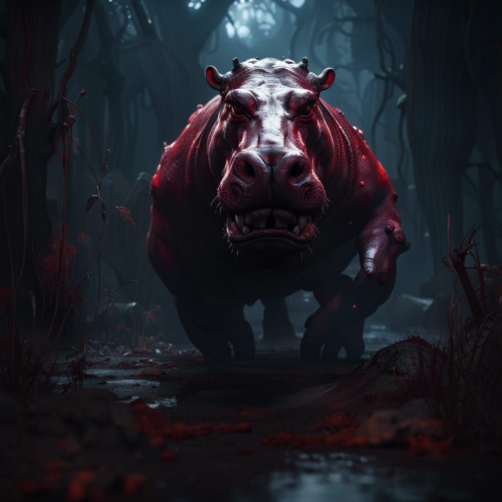 Scary Transparent Hippo Ghost at Haunted Zoo