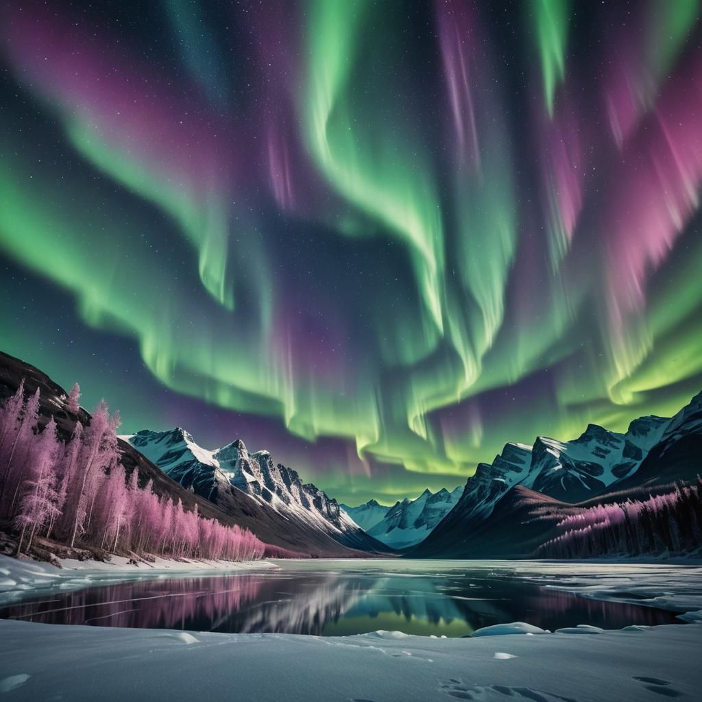 Majestic Aurora Borealis Over Frozen Lake