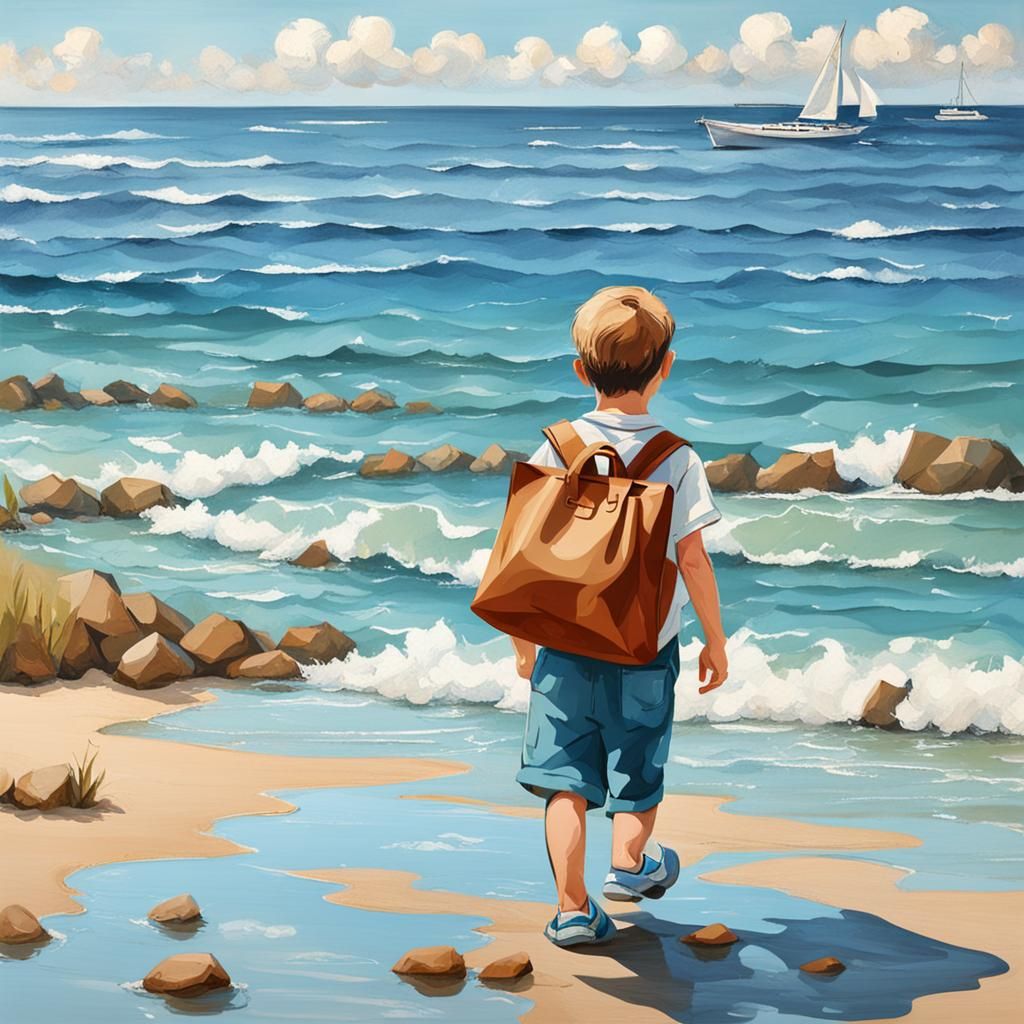 Child by the Sea with a Bag