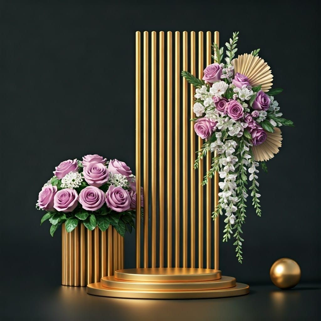 Luxurious Golden Frame with Stunning Purple and White Floral...