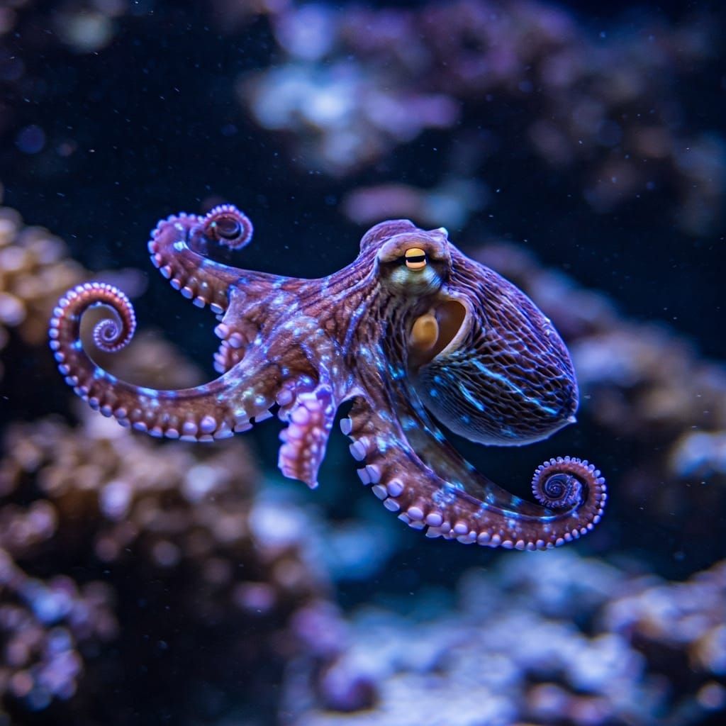 Blue-Ringed Octopus in the Deep Ocean