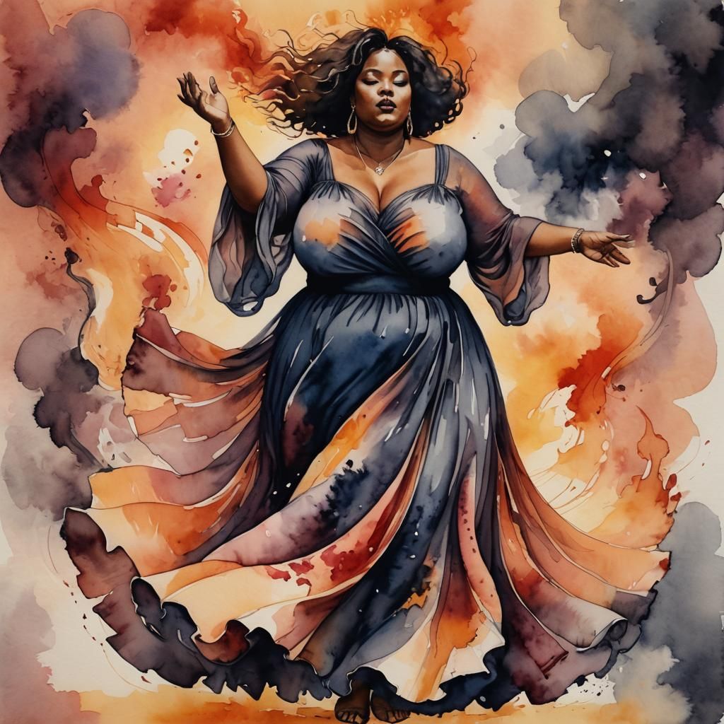 Dancing Woman in Flames: Surreal Watercolor Splash Art