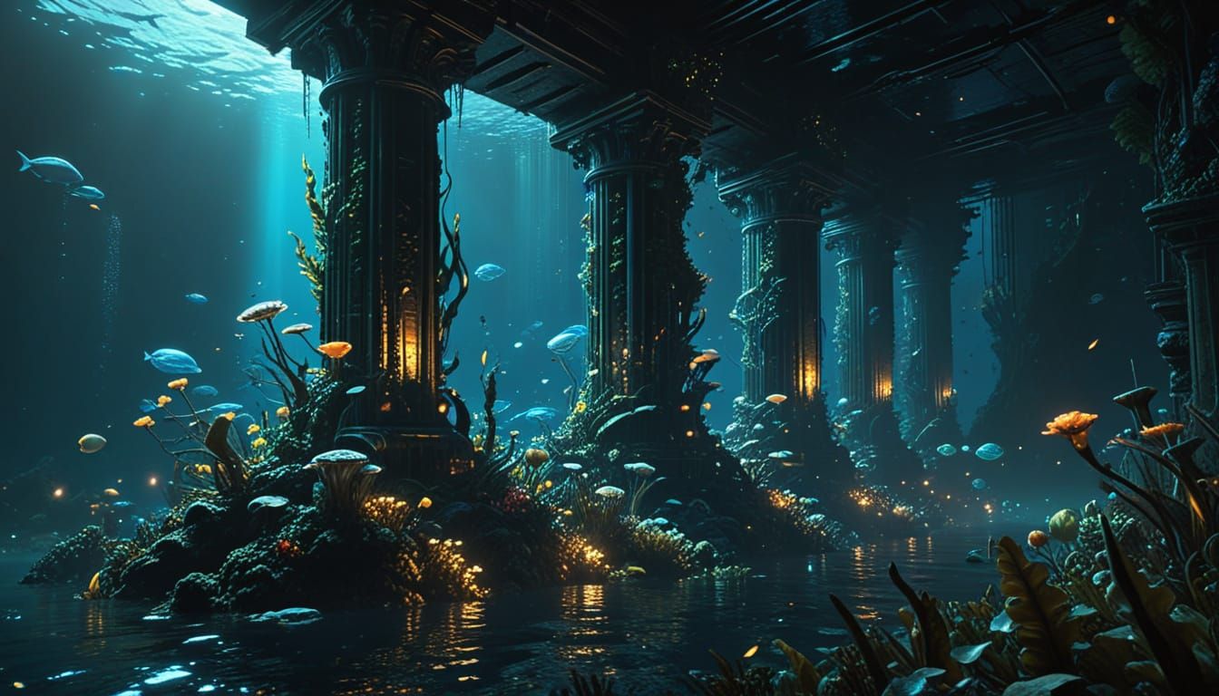 Submerged Atlantean City in Biomechanical Style