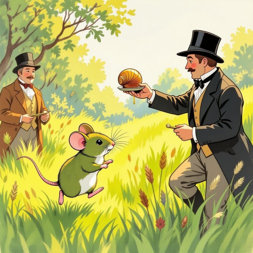 Whimsical Green Mouse in Storybook Style