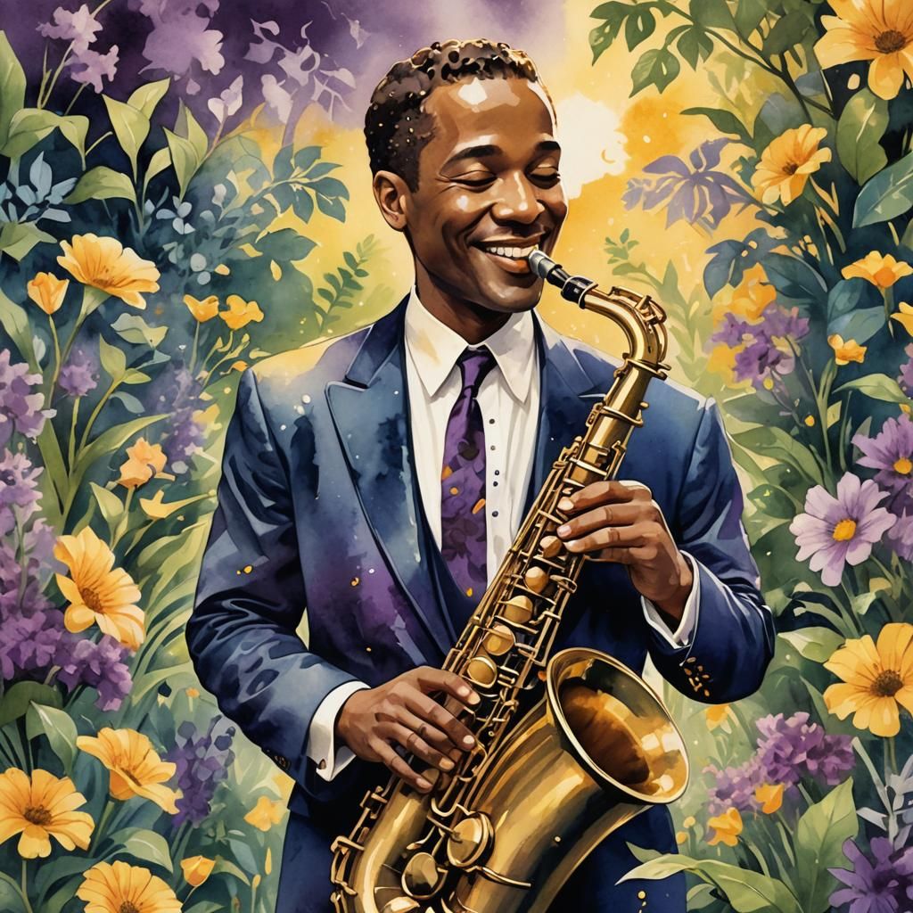 Jazz Saxophonist in Art Deco Garden