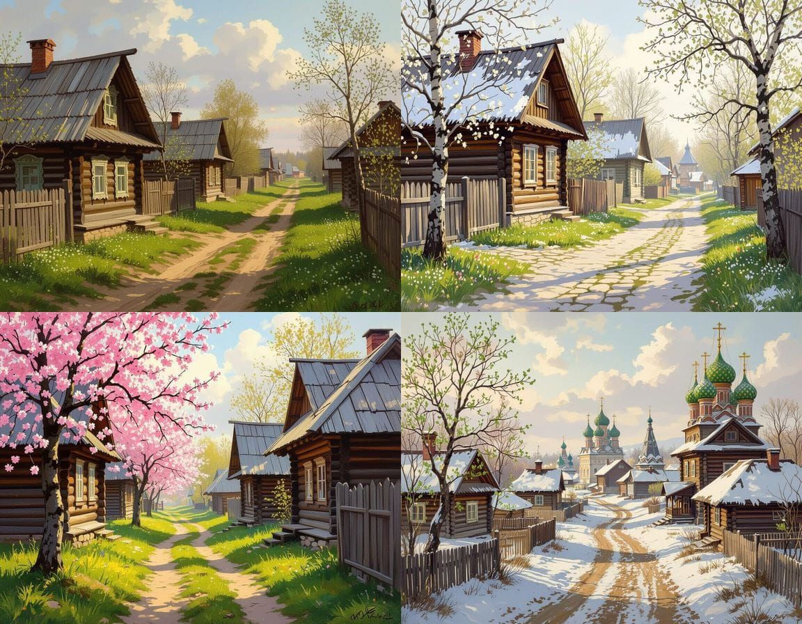 Springtime in a Wooden Russian Village