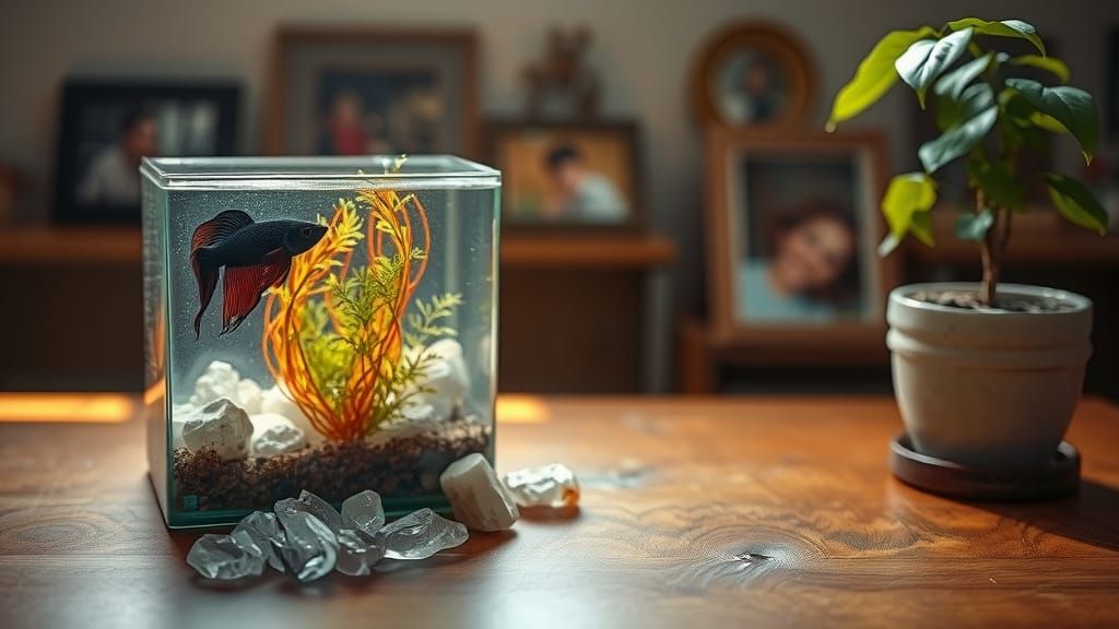 Cozy Aquarium Still Life, Dreamy Illustration