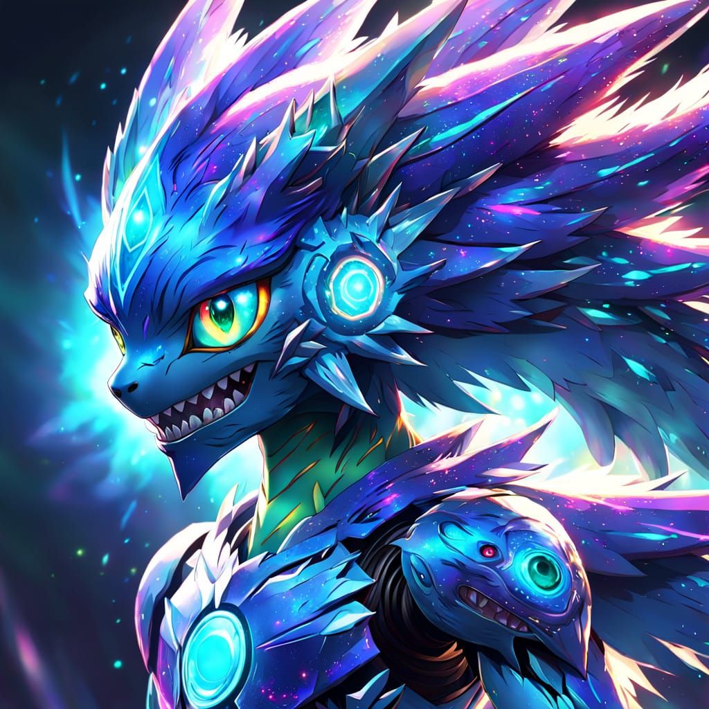 Iridescent Digimon Concept Art in Digital Painting Style