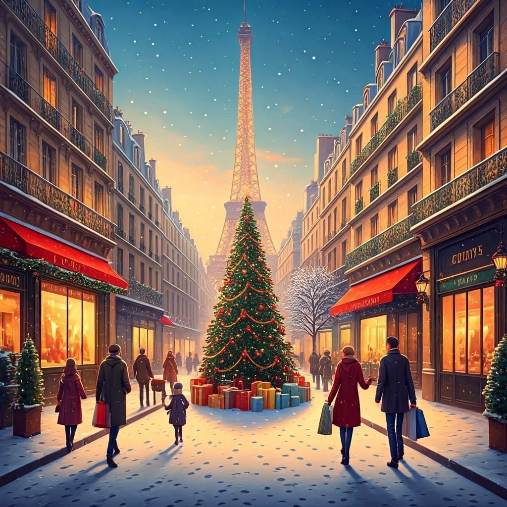 Paris Christmas Morning: Impressionistic City Scene