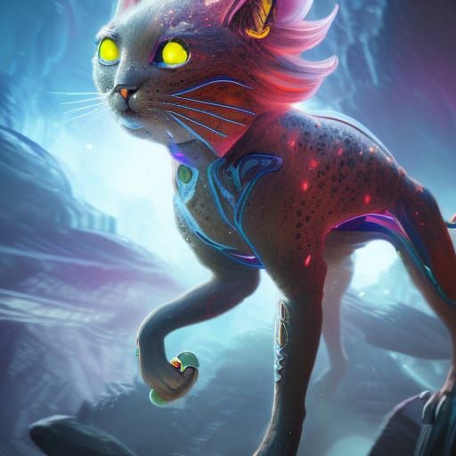 Electrogenetic Feline in Detailed Fantasy Art