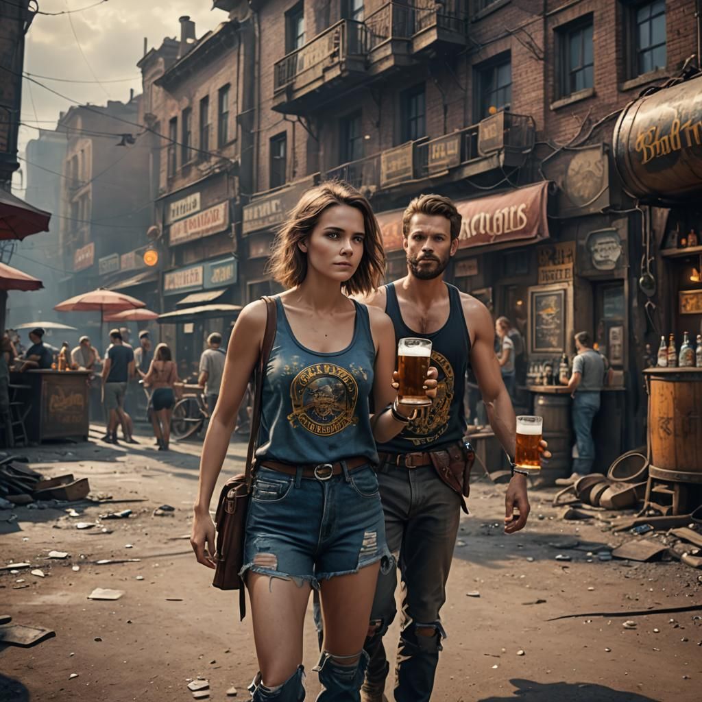 Woman with Beer: Detailed Digital Matte Painting