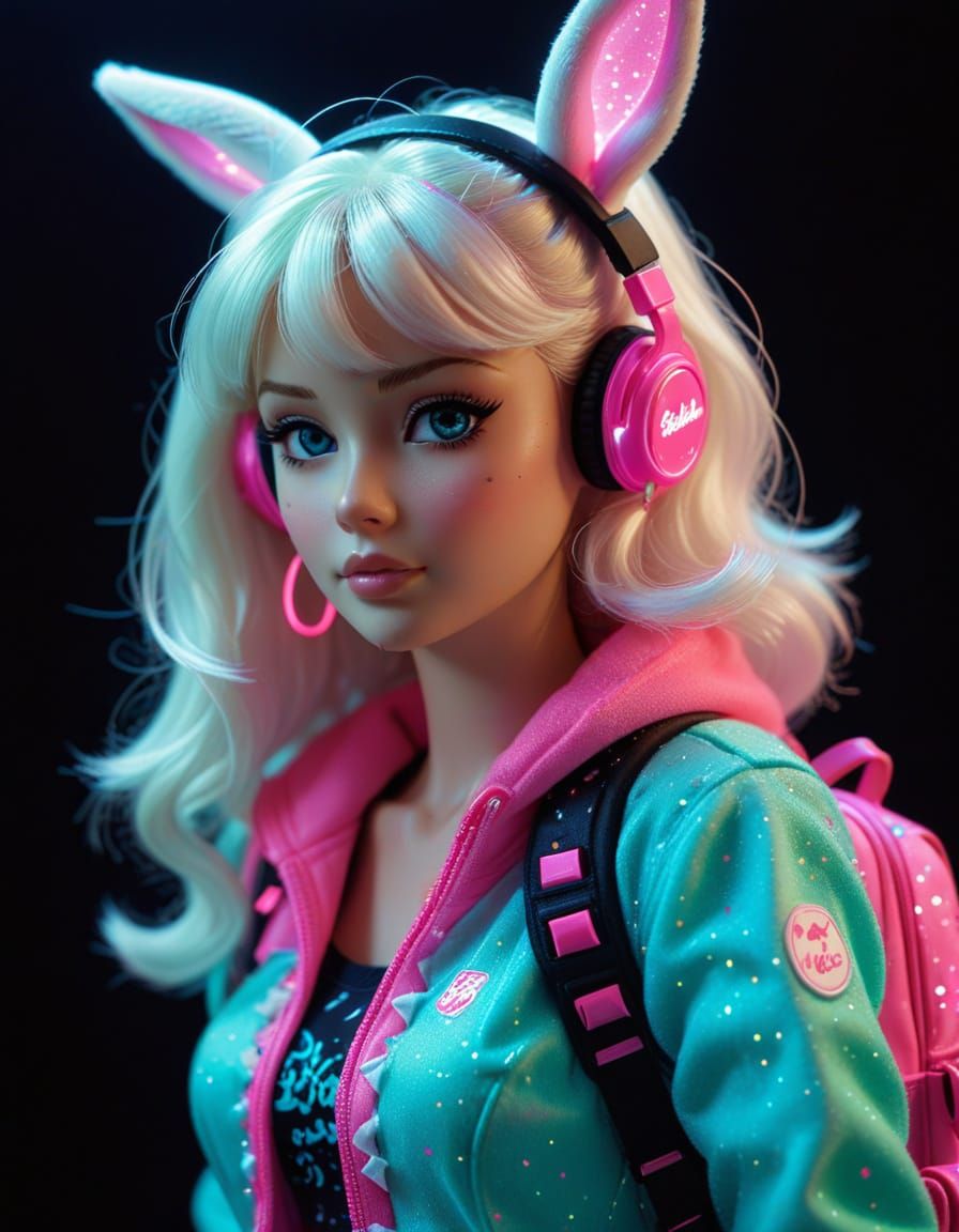 1960s Barbie in Anime Style with Neon Accessories