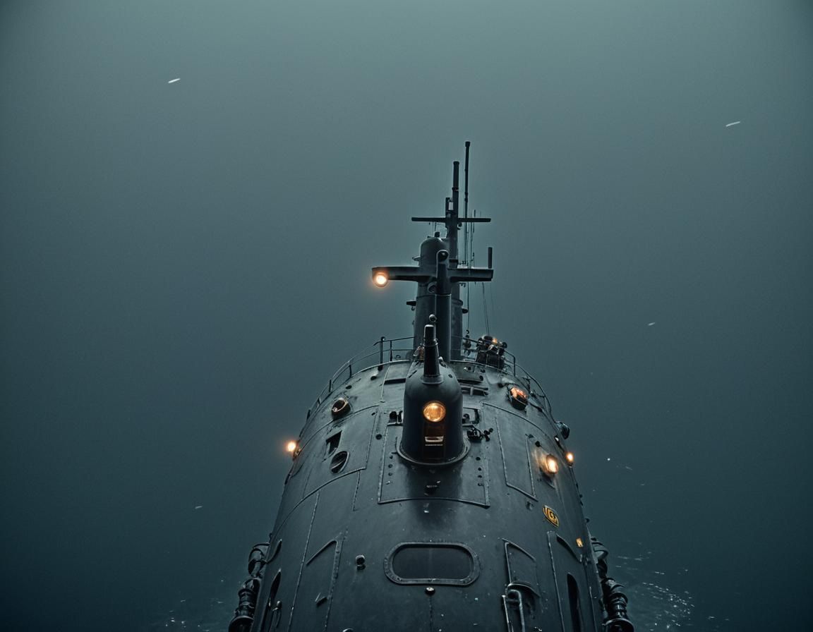 Submarine in Dark Blue Water: Cinematic HDR Still