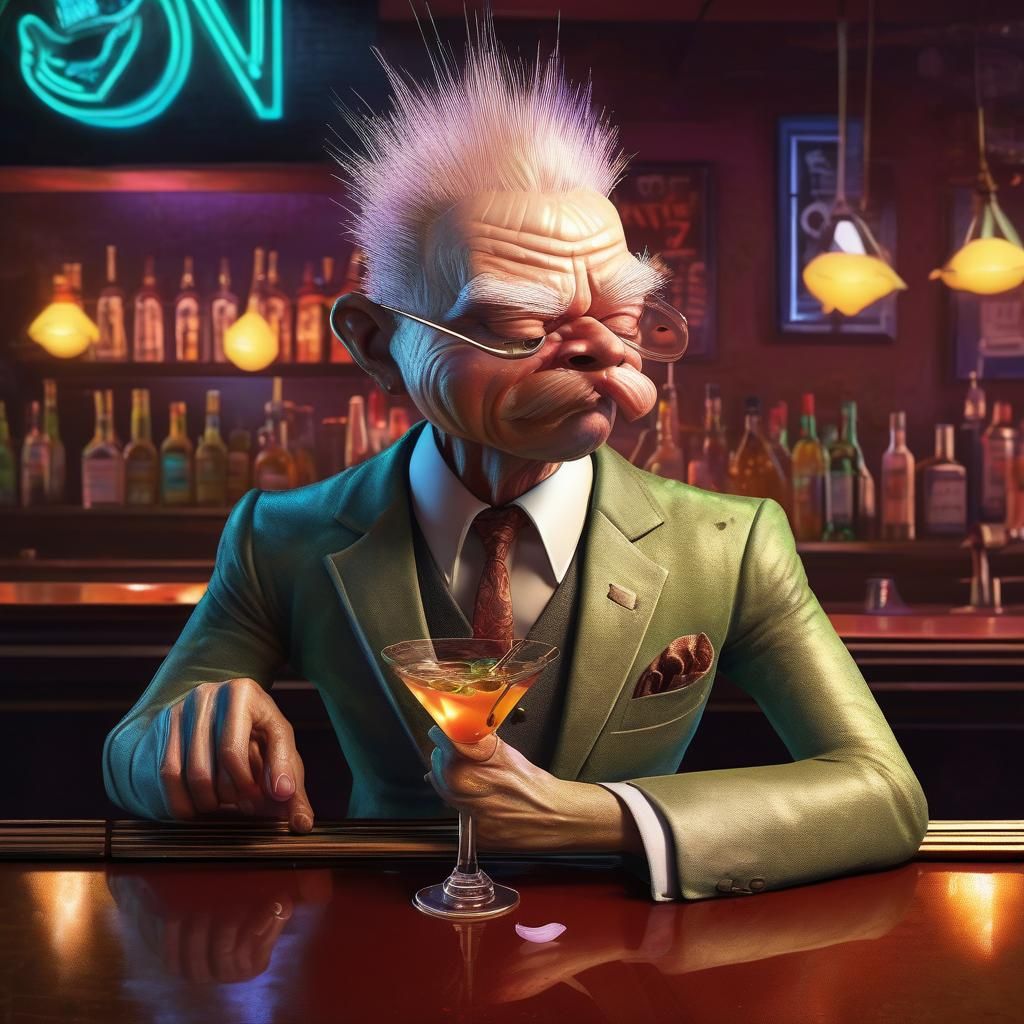 Onion Character Drinks Martini: Hyperrealistic Splash Art