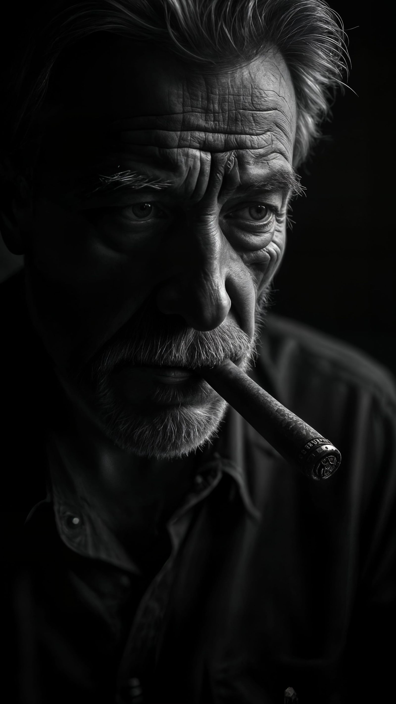 Battle-Scarred Man in Noir Portrait