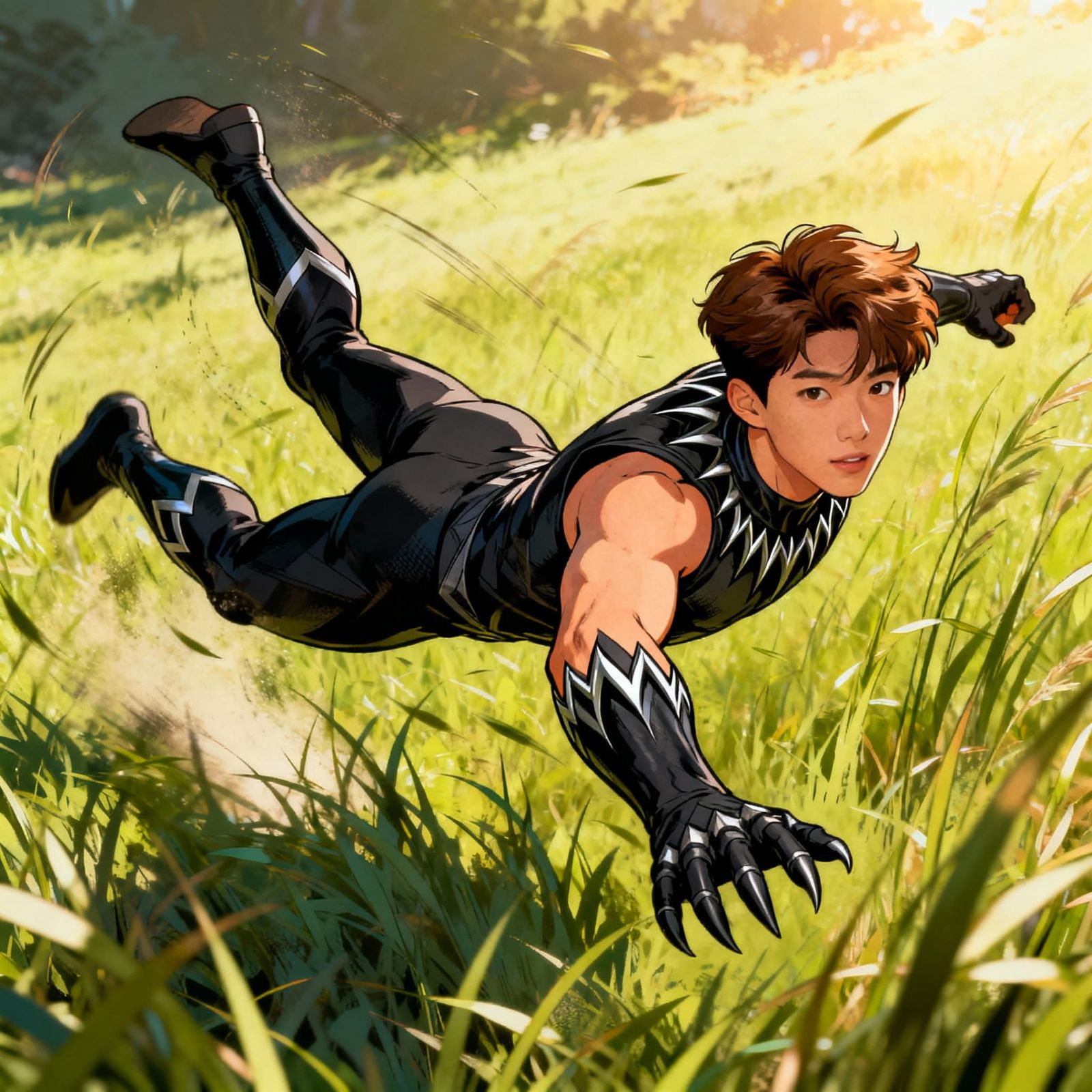 Korean Model in Black Panther Costume Performs Somersault