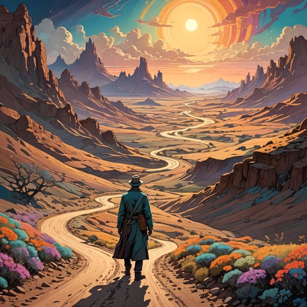 Desolate Road Concept Art in Orange and Teal