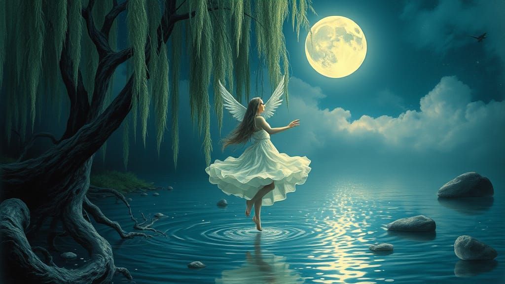 Dreamlike Moonchild in Whispering Willow Realm