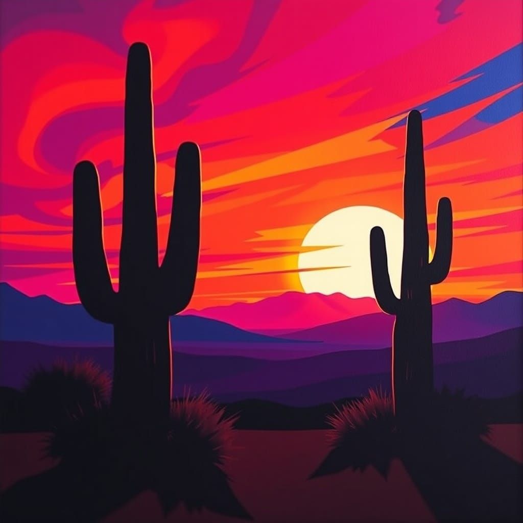 Surreal Geometric Cacti at Sunset