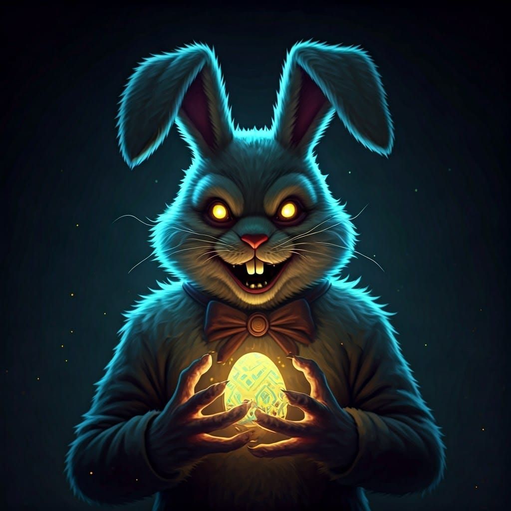 Dark Easter Bunny with Glowing Eggs and Mystical Abilities