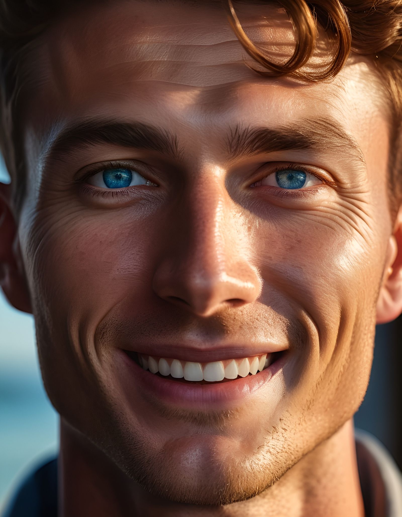 Freckled Man with Blue Eyes: A Close-Up Portrait