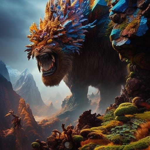 Giant Rock Troll Hunting People: Fantasycore Artwork