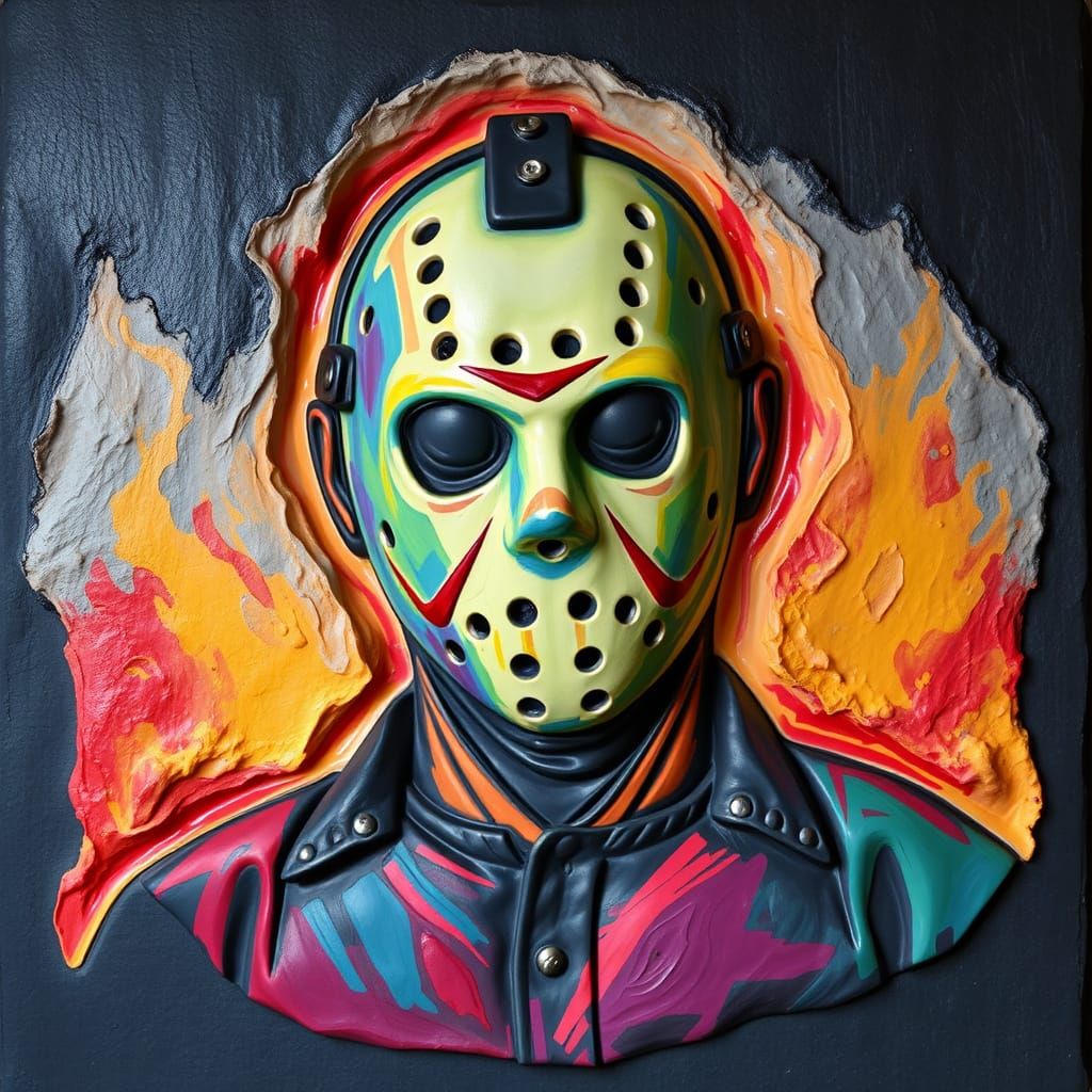 Jason Voorhees Plaster Piece in Vibrant Embossed Relief