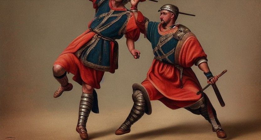 Roman Soldier Breakdancing: Hyper-Detailed Matte Photo
