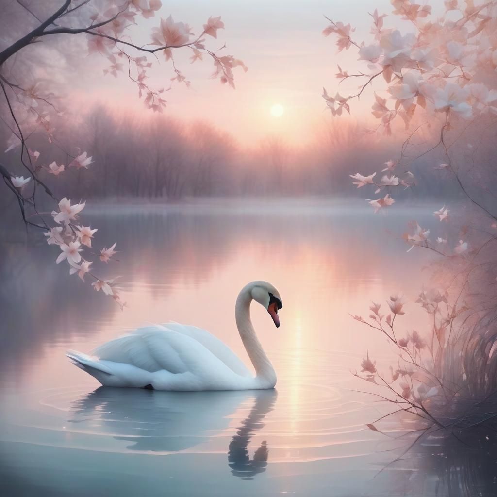 Magical Flower Swan Lake in Soft Pastel Colors