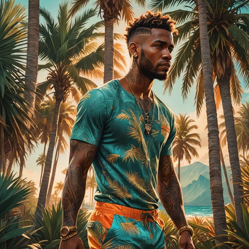 Tropical Man in Golden Light: Fantasy Concept Art
