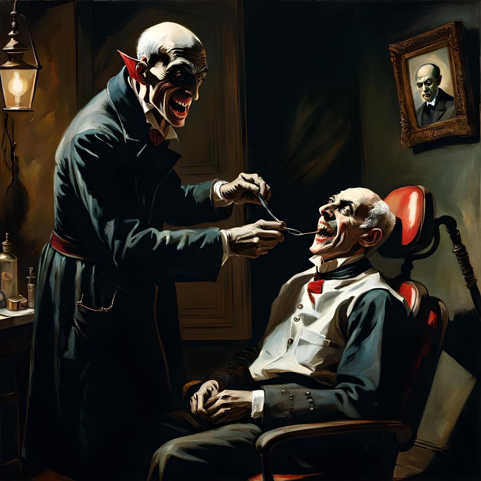 Nosferatu as Dentist in Delacroix-Style Horror Art
