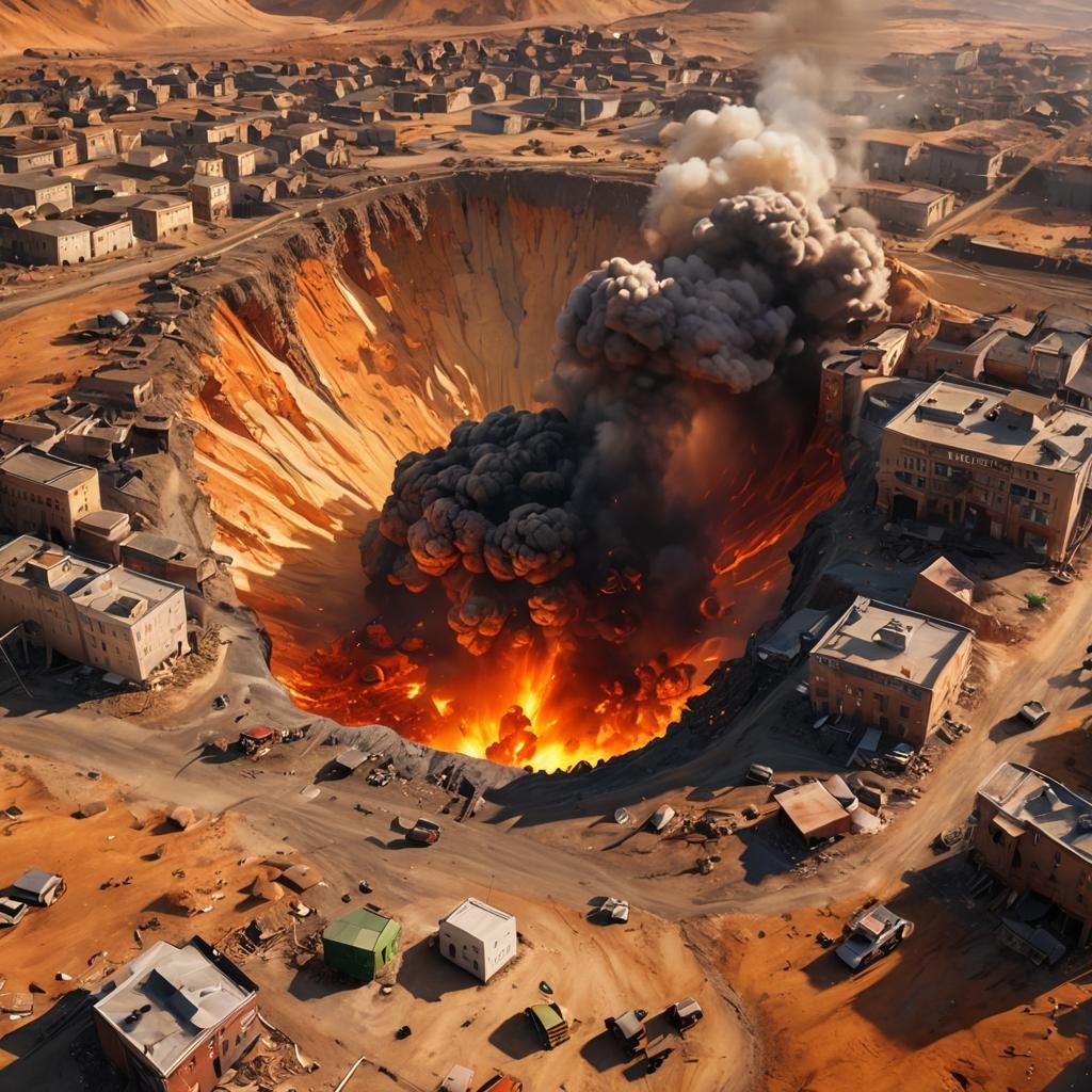 Explosion Creates Crater in Fiery Oil Painting