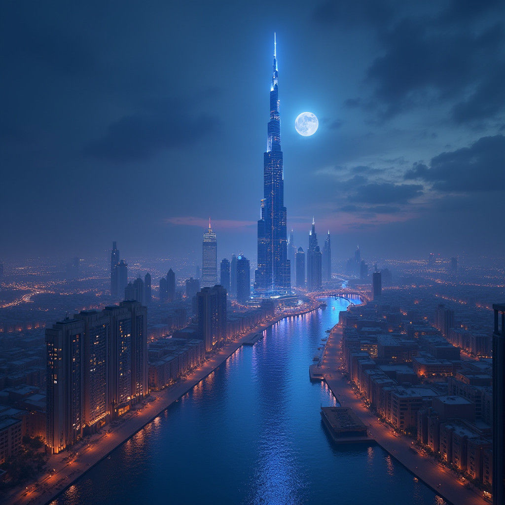 Burj Khalifa in a Mystical Futuristic Cityscape