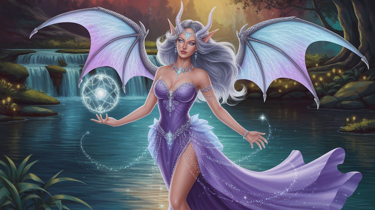 Ethereal Aasimar Sorceress in Celestial Landscape