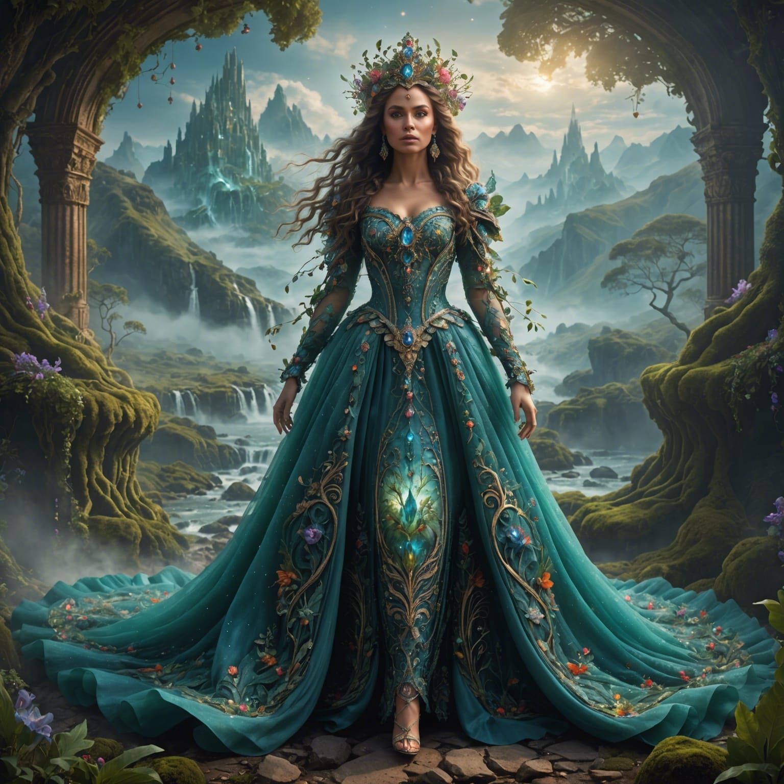 Ethereal Gaia in Spun Silk Gown: Fantasy Art