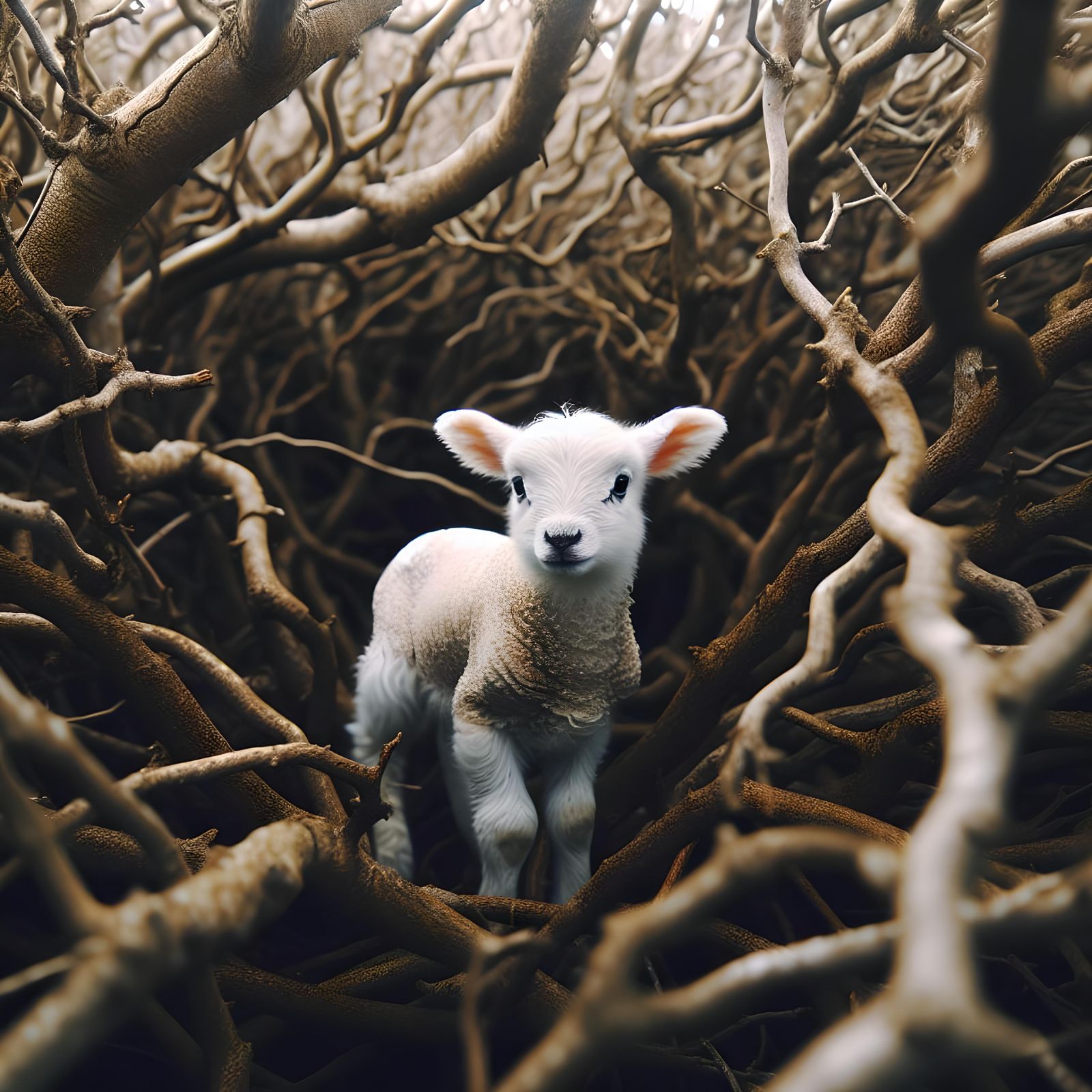 White Lamb Trapped in Thicket Holds Hope