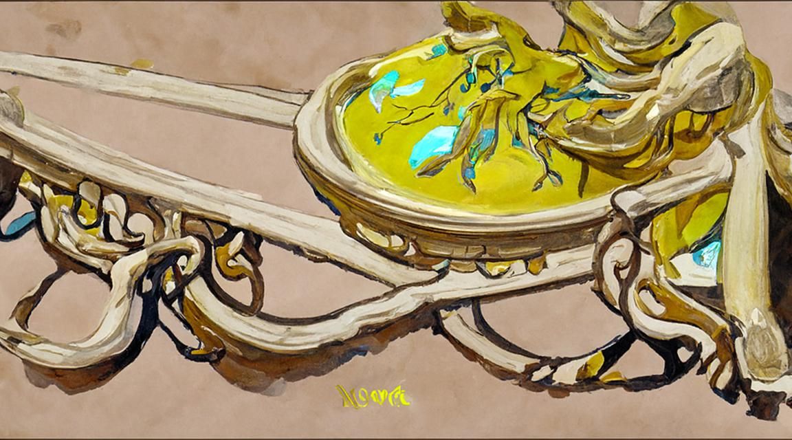 Art Nouveau Rococo Architecture in Gouache Kintsugi