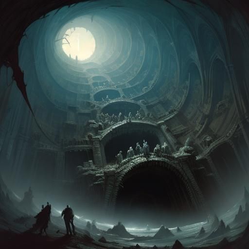 People Falling into Abyss in Dark Gothic Style