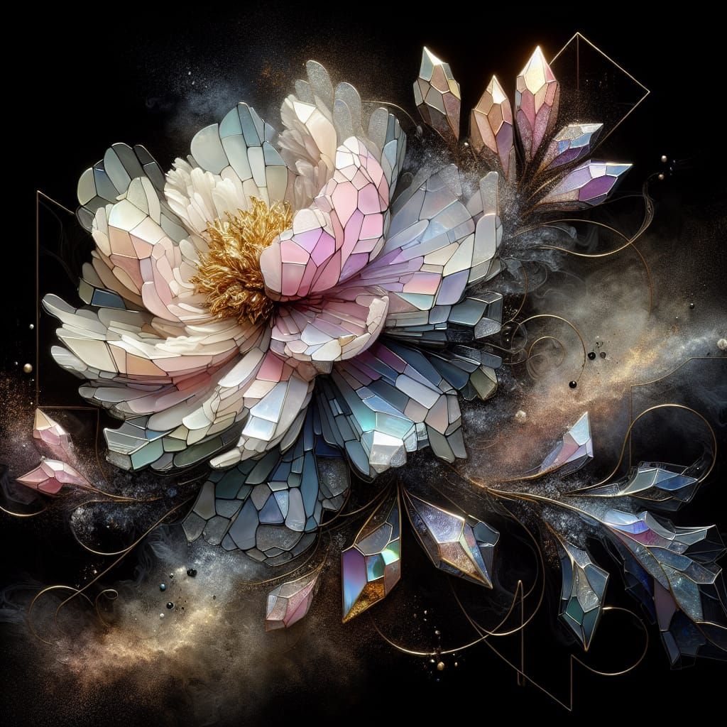 Geometric Glass Peony with Holographic Effects