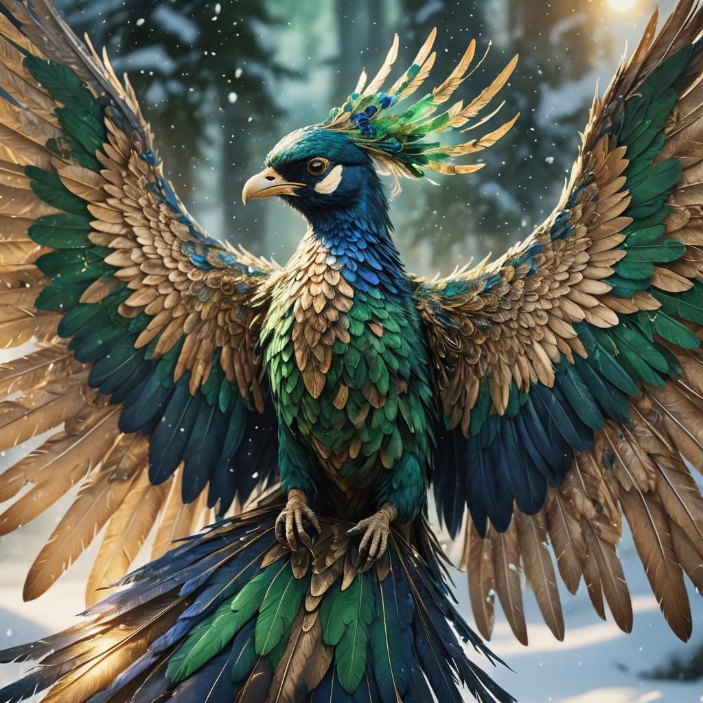 Fantasy Bird with Emerald and Sapphire Plumage